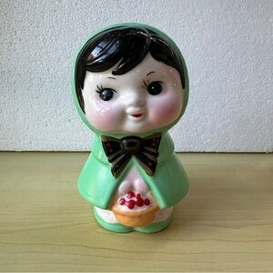 Light Green Riding Hood Vintage Ceramic Coin Bank